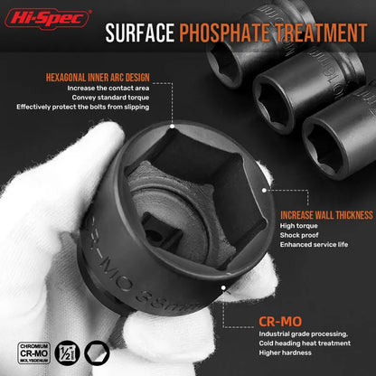 Heavy Duty 1/2" Drive Hexagon Impact Socket Shallow Metric Sockets for Impact Driver  High Torque CR-MO Tools for auto repair