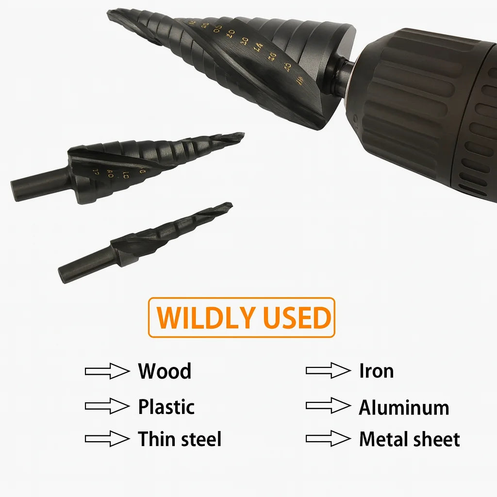 HSS Cobalt Step Drill Bit 4-32mm Spiral Cone Bit Triangle Shank Metal Wood Drilling Reamer High Speed Steel DIY Tool