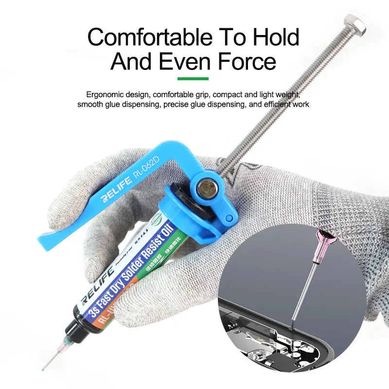 RELIFE RL-062D Manual Labor-saving Glue Booster for 5-10CC Syringe Soldering Oil High Strength Solder Mask Propulsion Tool