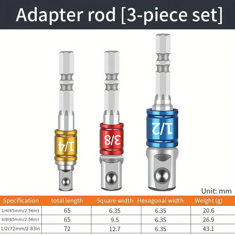 Internal Hexagonal Handle Universal Drill Bit Screwdriver Impact Socket Adapter Drill Bit Kit 1/4 "3/8" 1/2 "Hexagonal Handle