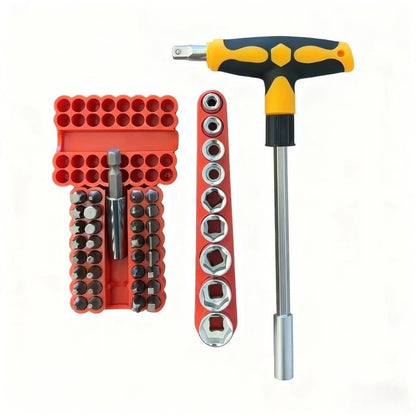 Screwdriver Set with T-Shape Cross and Straight Slot Hexagon and Plum-Shaped Heads Plus Socket Set for DIY Lovers