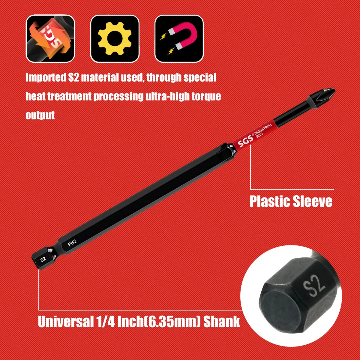Titan Impact Universal Ph2 Magnetic Impact Bit, 150mm Extended Length, High-Strength S2 Steel, 1/4" Universal Hex Shank, Compatible with Electric Screwdrivers and Drills, Specialized Power Tool Set for Furniture Assembly / Automotive Repair