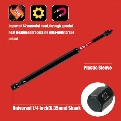 Titan Impact Universal Ph2 Magnetic Impact Bit, 150mm Extended Length, High-Strength S2 Steel, 1/4" Universal Hex Shank, Compatible with Electric Screwdrivers and Drills, Specialized Power Tool Set for Furniture Assembly / Automotive Repair