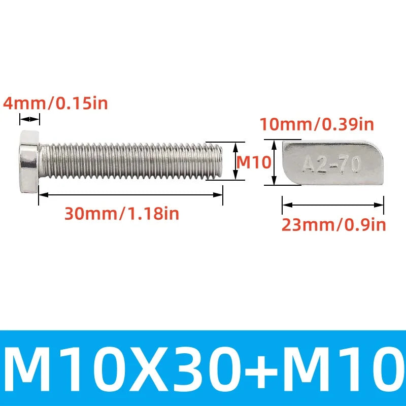 M8/M10 T-Bolt Kit 304 Stainless Steel (A2-70) - T-Screws Locking Tooth Flange Nuts - for Solar Panel Mounting PV Rails Greenhous