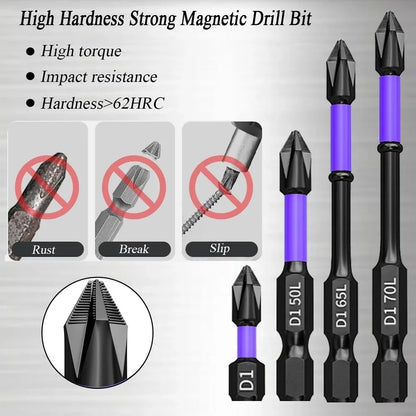 New Anti-Slip Long Screwdriver Bit Set Magnetic Impact Phillips Bit Hex Shank Cross Impact Driver Bit for Power Drilling