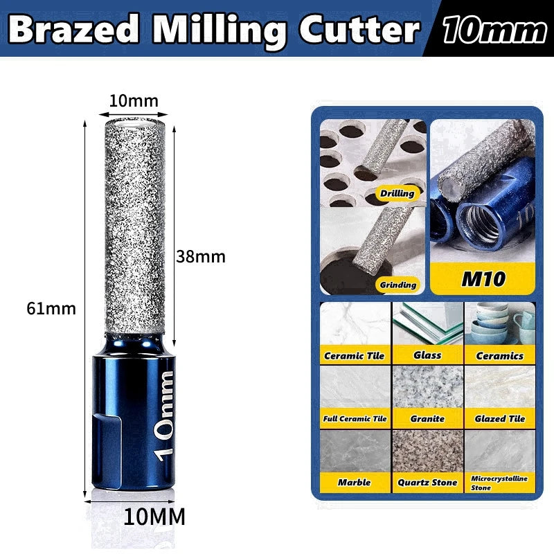 6/8/10/12mm M10 Vaccum Brazed Milling Cutter Hole Saw Angle Grinder Brazed Core Drill Bit for Ceramic Granite Marble Stone Tile