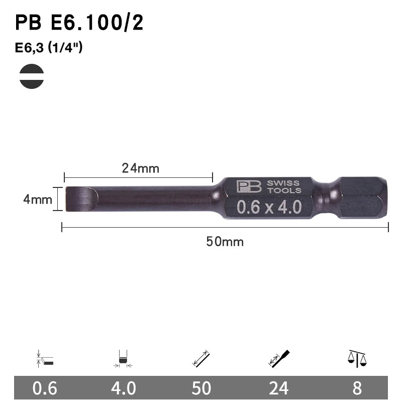 PB Swiss Tools 1/4 Inch Nano-Coated Precision Screwdriver Bit Set for Slotted Screws Cordless Electric Screwdriver Accessories