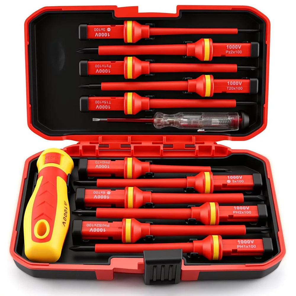10Pcs Interchangeable Blade VDE Insulated Screwdriver Set with Case Magnetic 500V Home and Professional Use Electricians Tools