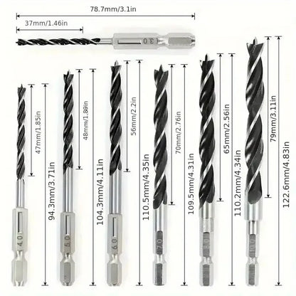 8PCS-3/4/5/6/7/8/9/10mm 1/4Hexagonal Handle Three-Point Positioning Woodworking Drill Bit