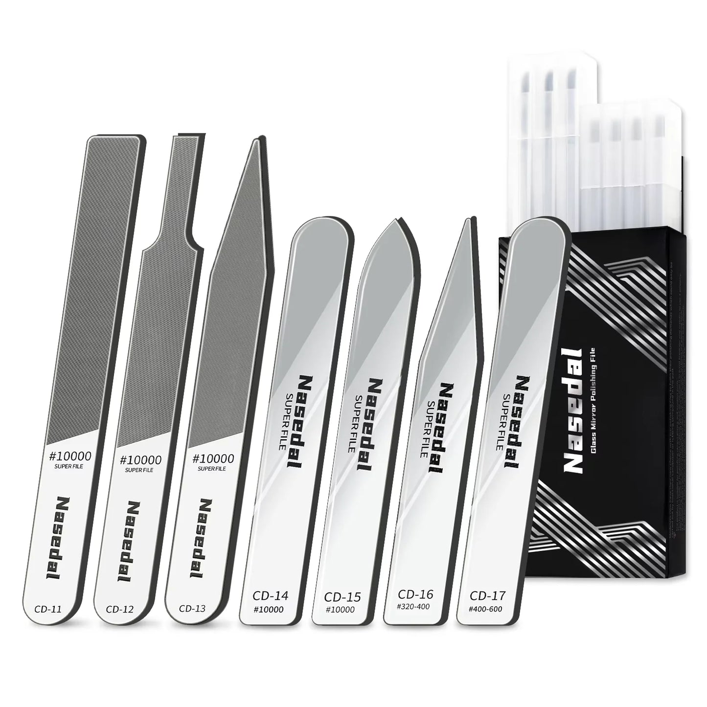 Nasedal 7Pcs Glass Files 320-10000 Grits Ultra Fine Mirror Sanding for Gundam Scale Model 3D Print Plastic Resin Polishing Tools