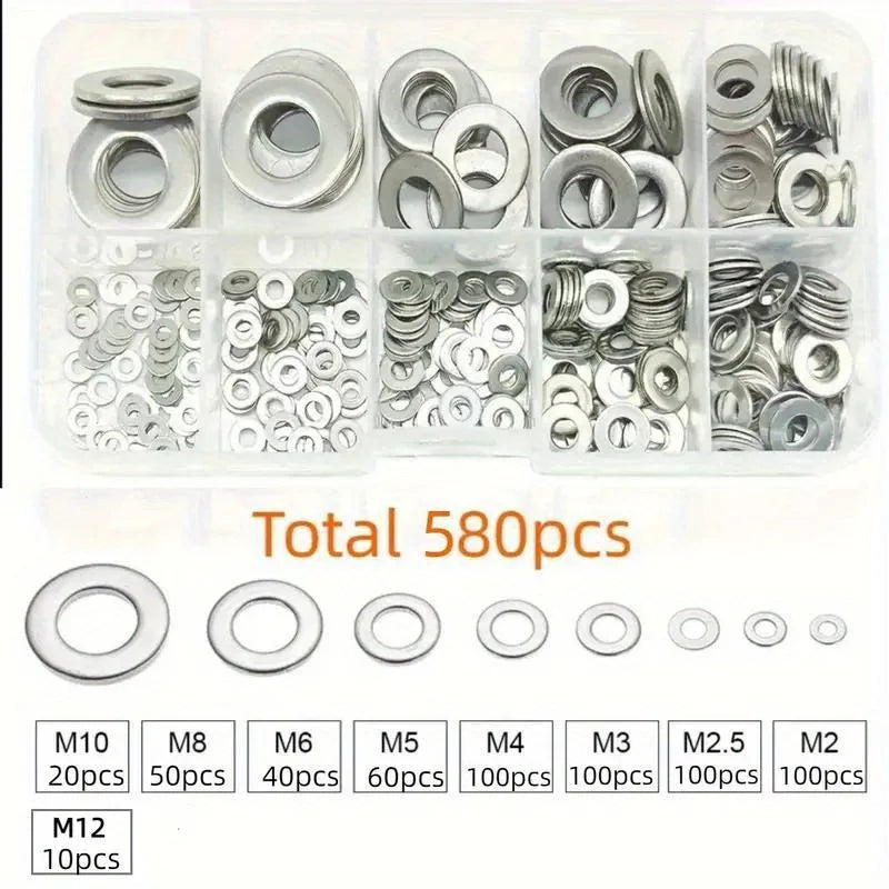 80-580pcs Aluminum Flat Washer Assortment Kit Aluminum Flat Washers M2 M2.5 M3 M4 M5 M6 M8 M10 M12 Washer Flat Ring Gasket Rings
