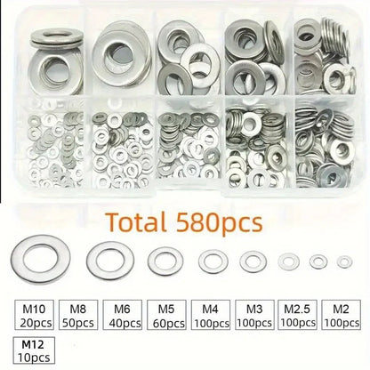 80-580pcs Aluminum Flat Washer Assortment Kit Aluminum Flat Washers M2 M2.5 M3 M4 M5 M6 M8 M10 M12 Washer Flat Ring Gasket Rings