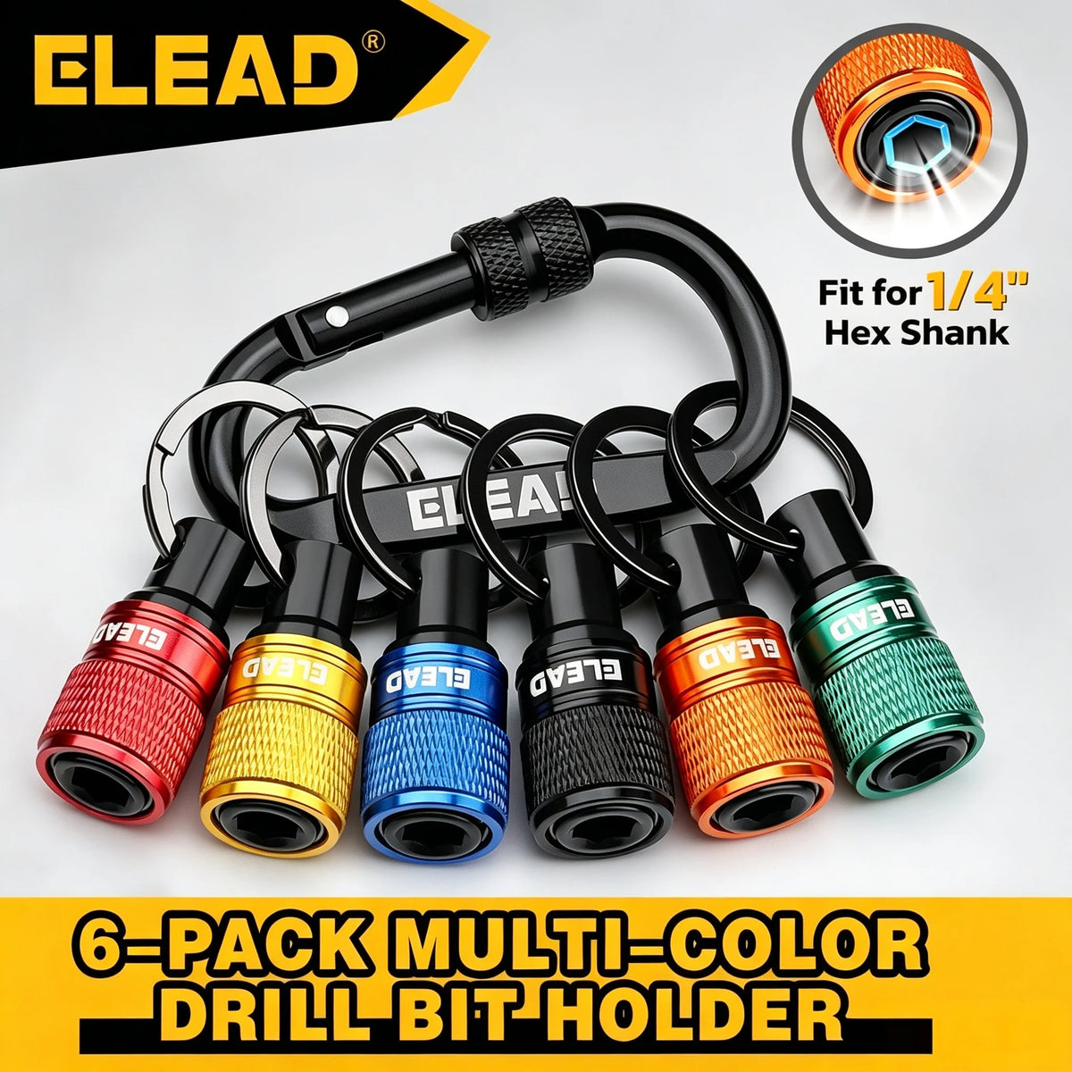 ELEAD 6pcs/Set 1/4" Hexagonal Shank Screwdriver Head Holder Extension Rod Key Chain Adapter Drill Bit Quick Replacement Portable