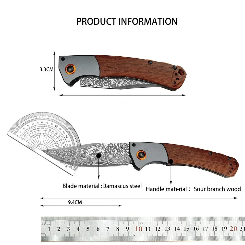 BM 15080 Damascus Steel Blade Wooden/G10 Handle Outdoor Camping Hiking Cutting Rescue Pocket Knife EDC Fishing Tool Gift for Men