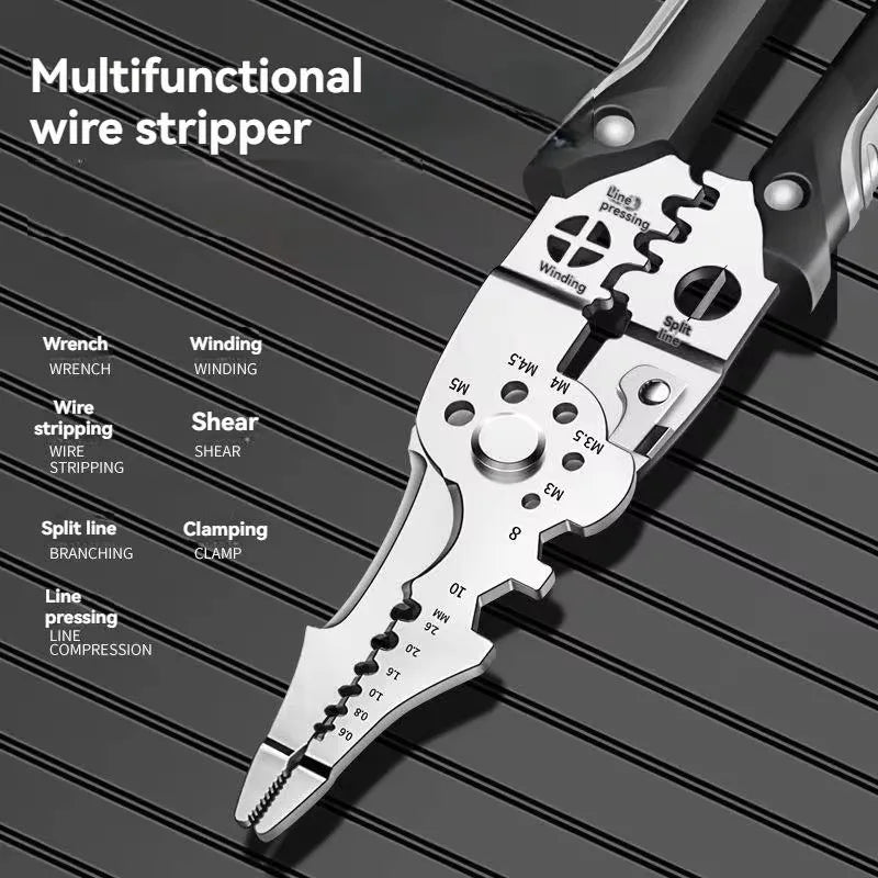 8.5 Inch Multi Functional Industrial Wire Stripper Cutter Crimper Heavy Duty Stainless Steel Electrical Pliers Ergonomic Grip