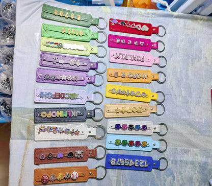 50pcs/lot PU Leather Keychain with 8mm Slide Bar Keyrings Key Holder Fit for 8mm DIY Slide Charms