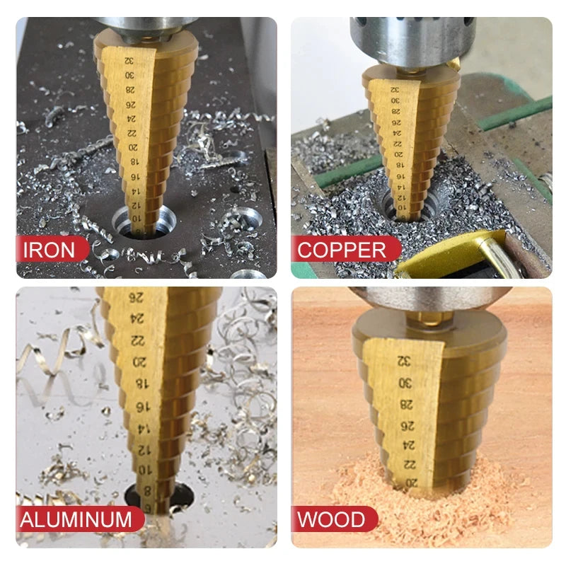 6Pcs Step Saw Drill Bit Set,HSS Titanium Drill Bits Kit for Metal Iron&Wood, 4-12 4-20 4-32mm 3 6 8mm Drilling Hole Cutter Tools