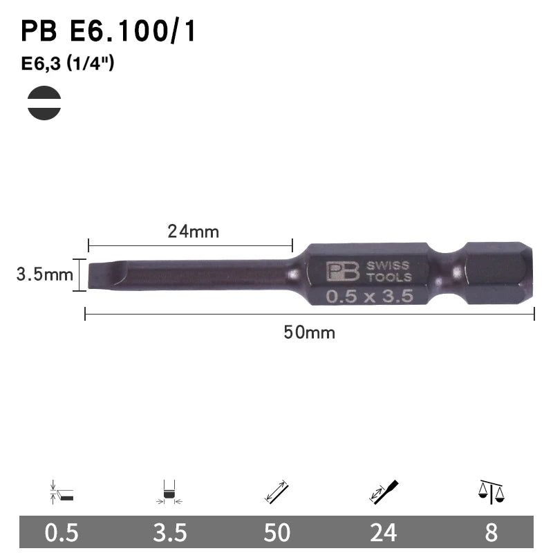 PB Swiss Tools 1/4 Inch Nano-Coated Precision Screwdriver Bit Set for Slotted Screws Cordless Electric Screwdriver Accessories