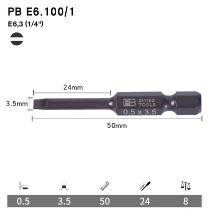 PB Swiss Tools 1/4 Inch Nano-Coated Precision Screwdriver Bit Set for Slotted Screws Cordless Electric Screwdriver Accessories