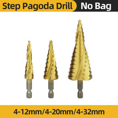 4-12/4-20/4-32mm Spiral Grooved Step Drill Bits HSS Titanium Coated Drill Hex Shank Cutting Tool for Wood, Stainless Steel,Metal