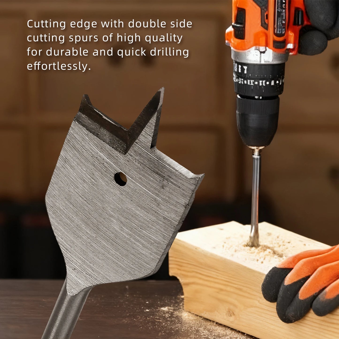 10PCS High Carbon Steel Spade Drill Bit Set, 6-32mm Hex Shank Wood Boring Bits with Extension Rod & Hex Key