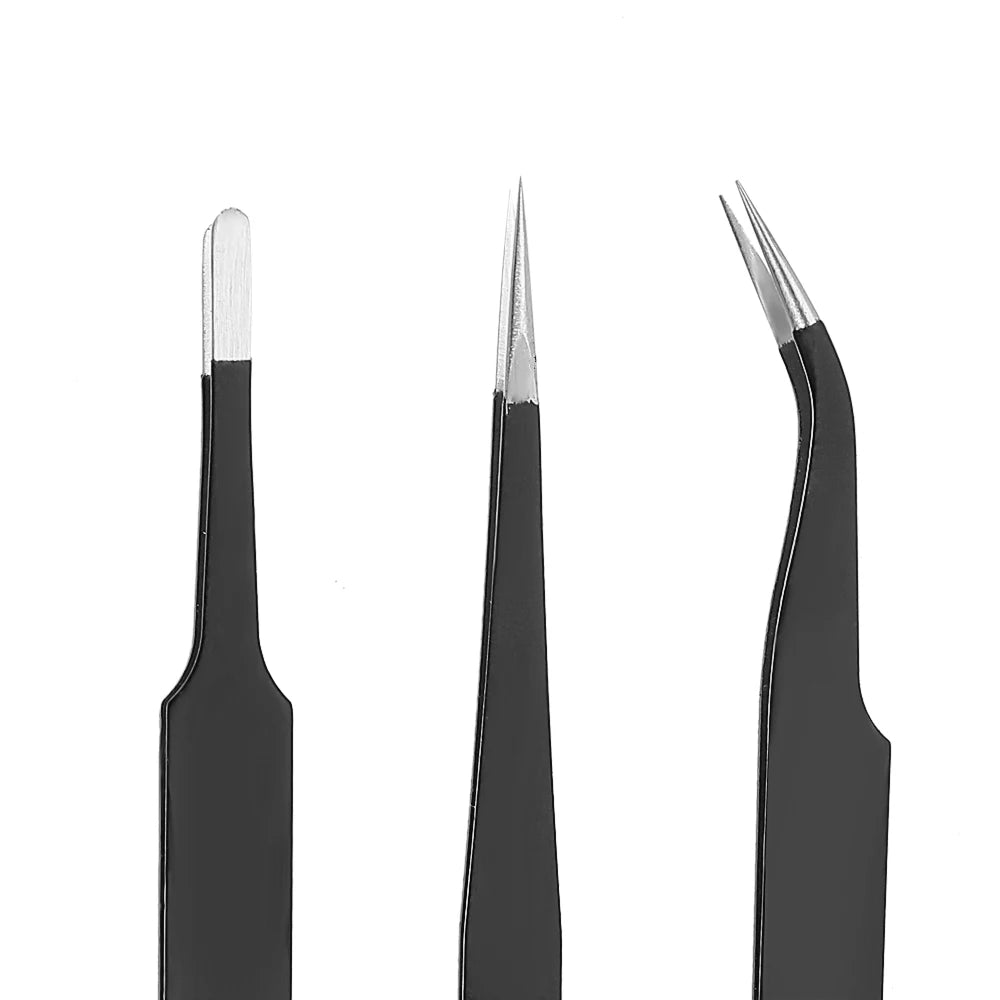 6Pcs Antistatic Stainless Steel Tweezers Precision Repair Curved Hand Tools