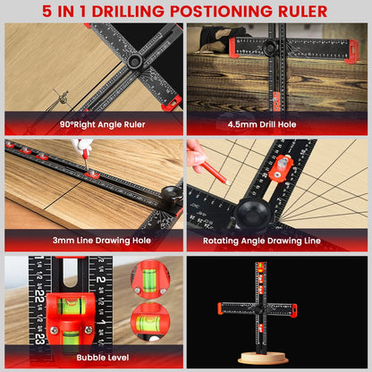 35cm/14in Adjustable Angle Ruler T Square Ruler-Drilling Positioning Ruler Cabinet Hardware Jig Drawer Installation Woodworking