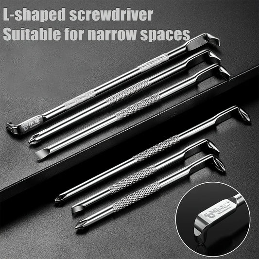 L Shaped Screwdriver Set - Right Angle Phillips and Flat Head, 90 Degree Screwdriver for Tight Spaces, Angle Screwdriver Tool
