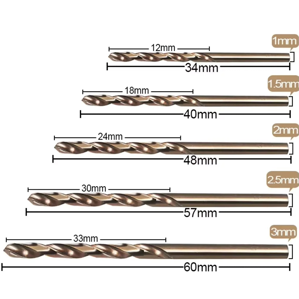 10pcs/set HSS M35 Cobalt Drill Bit 1mm 1.5mm 2mm 2.5mm 3mm Cobalt Coated Drill Bit Power Tool For Metal Stainless Steel Drilling