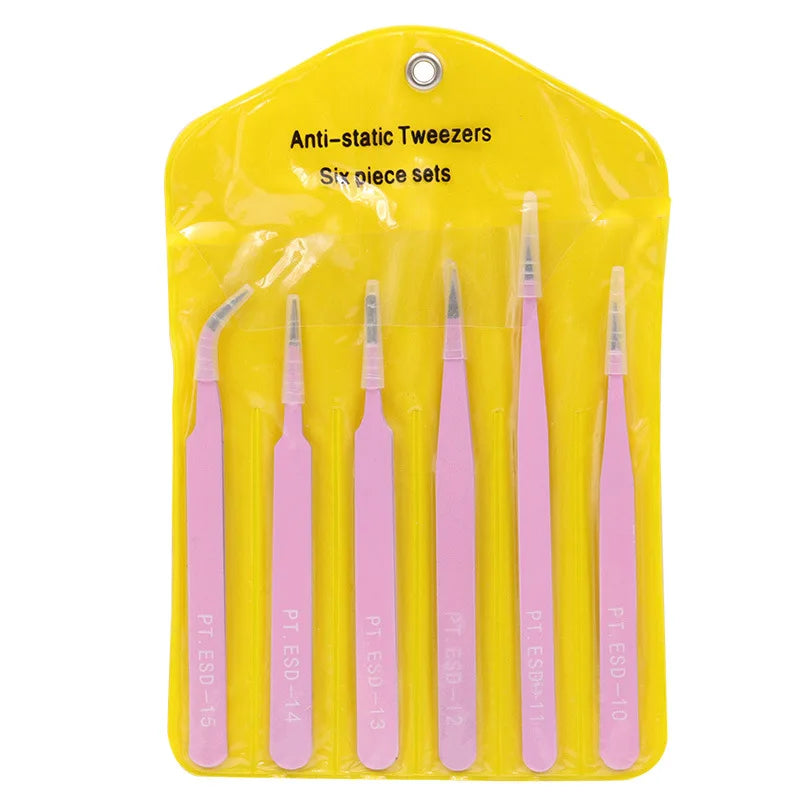 6pcs Precision Tweezer Set ESD Anti-Static Non-magnetic Tweezers for Electronics Craft Laboratory Work Jewelry-Making Hand Tool