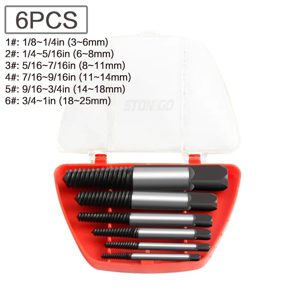 5/6PCS Broken Screw Extractor Set, Carbon Steel Double End Damaged Bolt Remover Drill Bits with Storage Case