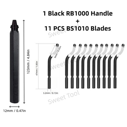 Deburring Tool Metal Handle with 1/10/11 Swivel Blades Burr Removal Reamer Tool for Plastic Metal Copper PVC Resin 3D Printing