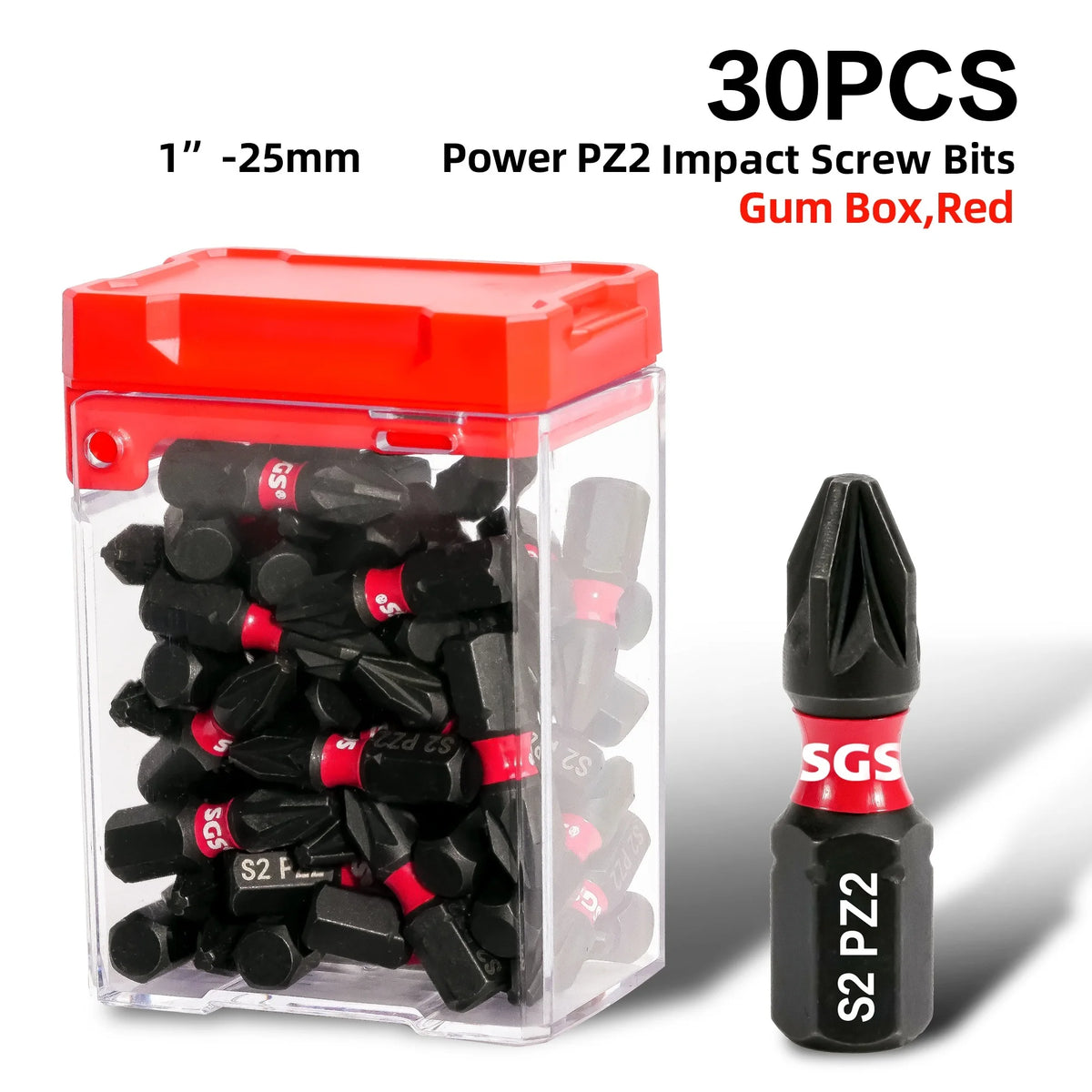30PCS Pozidriv Screwdriver Bits PZ1 PZ2 PZ3 Options, 25mm S2 Steel Impact Driver Bits, 1/4" Hex for Woodworking & Construction