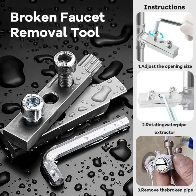 Pipe Stripped Screw Set, Water Faucet Broken Wire Extractor & Stainless Steel Wrench Handle Damaged Nipple Easy Out Remover Tool