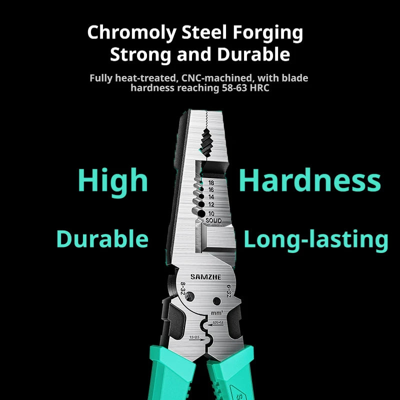 SAMZHE Multifunctional Pliers Wire Stripper Chrome Vanadium Steel Industrial Grade Wire Pliers Hardware Manual Tools