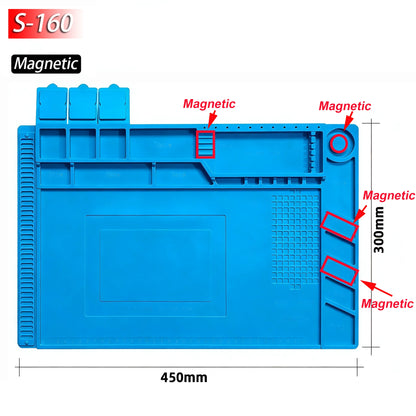 Magnetic Mat Silicone Repair Mat Circuit Board Soldering Pad Heat Resistant 932°F Anti-Static for ESD Iron Phone Repair