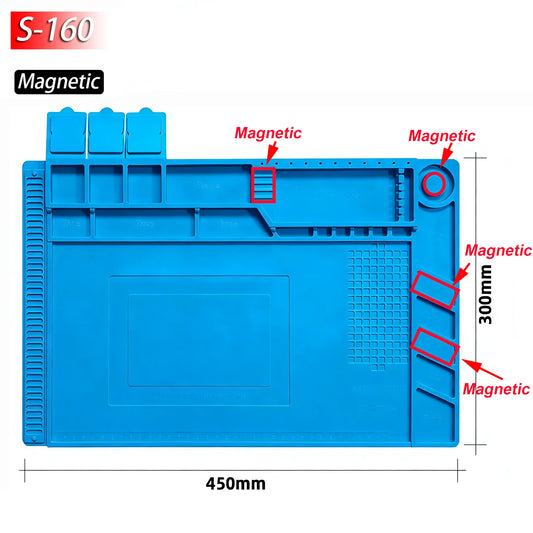 Magnetic Mat Silicone Repair Mat Circuit Board Soldering Pad Heat Resistant 932°F Anti-Static for ESD Iron Phone Repair