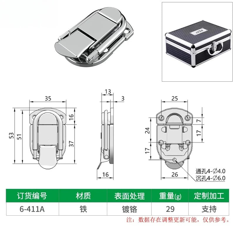 Box snap, nickel-plated iron lock snap, bag fastener, hook, wooden box and toolbox lock, fixed lock, hardware accessory