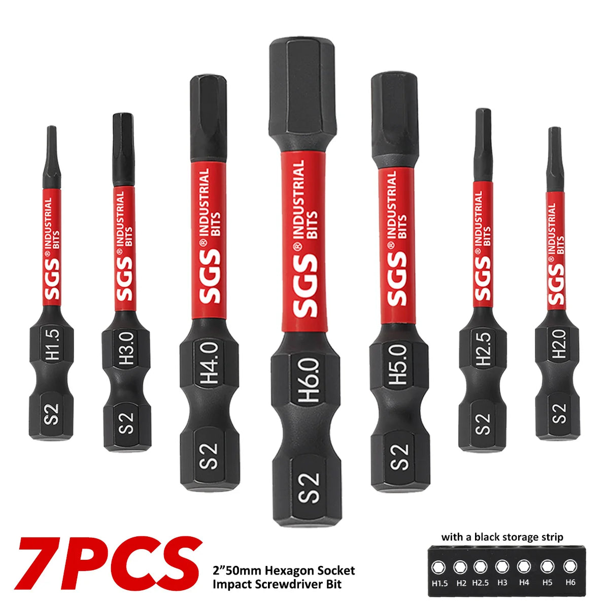 7Pcs Anti-Slip and Impact-Resistant Hex Screwdriver Bit Set, High-Quality S2 Alloy Steel, Corrosion-Resistant, H1.5-H6, High Torque Anti-Slip, with Black Base