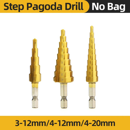TOOLEYE HSS Titanium Step Drill Bit Stage Drills For Metal Wood High Speed Stepped Drill Set Power Tools 3-12 4-12 4-20 4-32mm