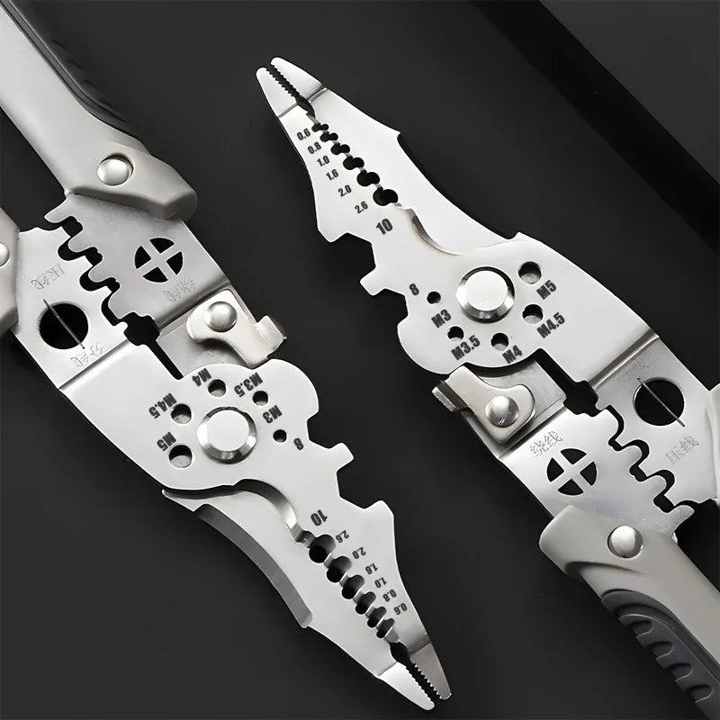 Multifunction Industrial Wire Stripper Cutter Crimper Heavy Duty Stainless Steel Electrical Pliers with Ergonomic Comfort Grip+