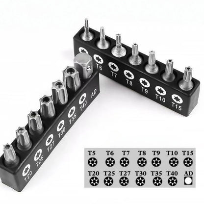 Torx Screwdriver Bit Set Tamper Proof Security Drill Bits 25mm Long Flat Head 1/4” Hex Screw Driver Hand Tools T5-T40
