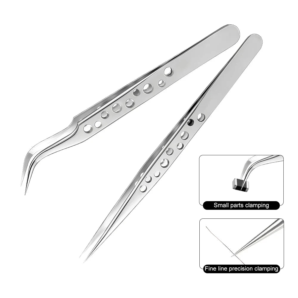 Industrial Tweezers Precision Anti-static Magnetic Soldering Stainless Steel Curved Tip Tweezers CPU IC Repair Clips Hand Tool