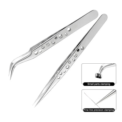 Industrial Tweezers Precision Anti-static Magnetic Soldering Stainless Steel Curved Tip Tweezers CPU IC Repair Clips Hand Tool