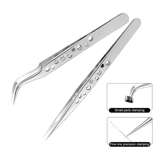 Industrial Tweezers Precision Anti-static Magnetic Soldering Stainless Steel Curved Tip Tweezers CPU IC Repair Clips Hand Tool