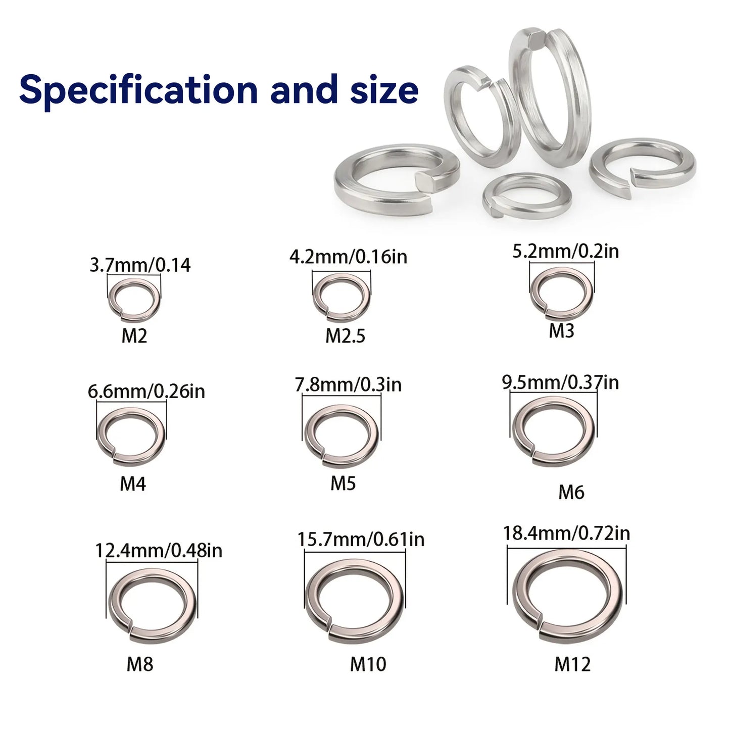 180Pcs Stainless Steel Locking Flat Washers/Spring Washers/Nut Combination Kit, M2 M2.5 M3 M4 M5 M6 M8 M10 Locking Spring Washers, Flat Washers and Nuts Hardware Tool Set, Stainless Steel Anti-Slip Fasteners Multi-Combination Set