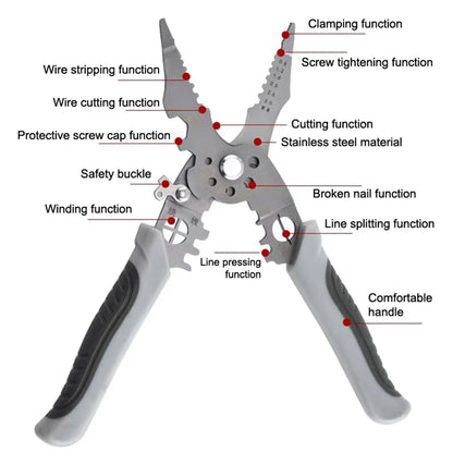 Multifunction Industrial Wire Stripper Cutter Crimper Heavy Duty Stainless Steel Electrical Pliers with Ergonomic Comfort Grip+