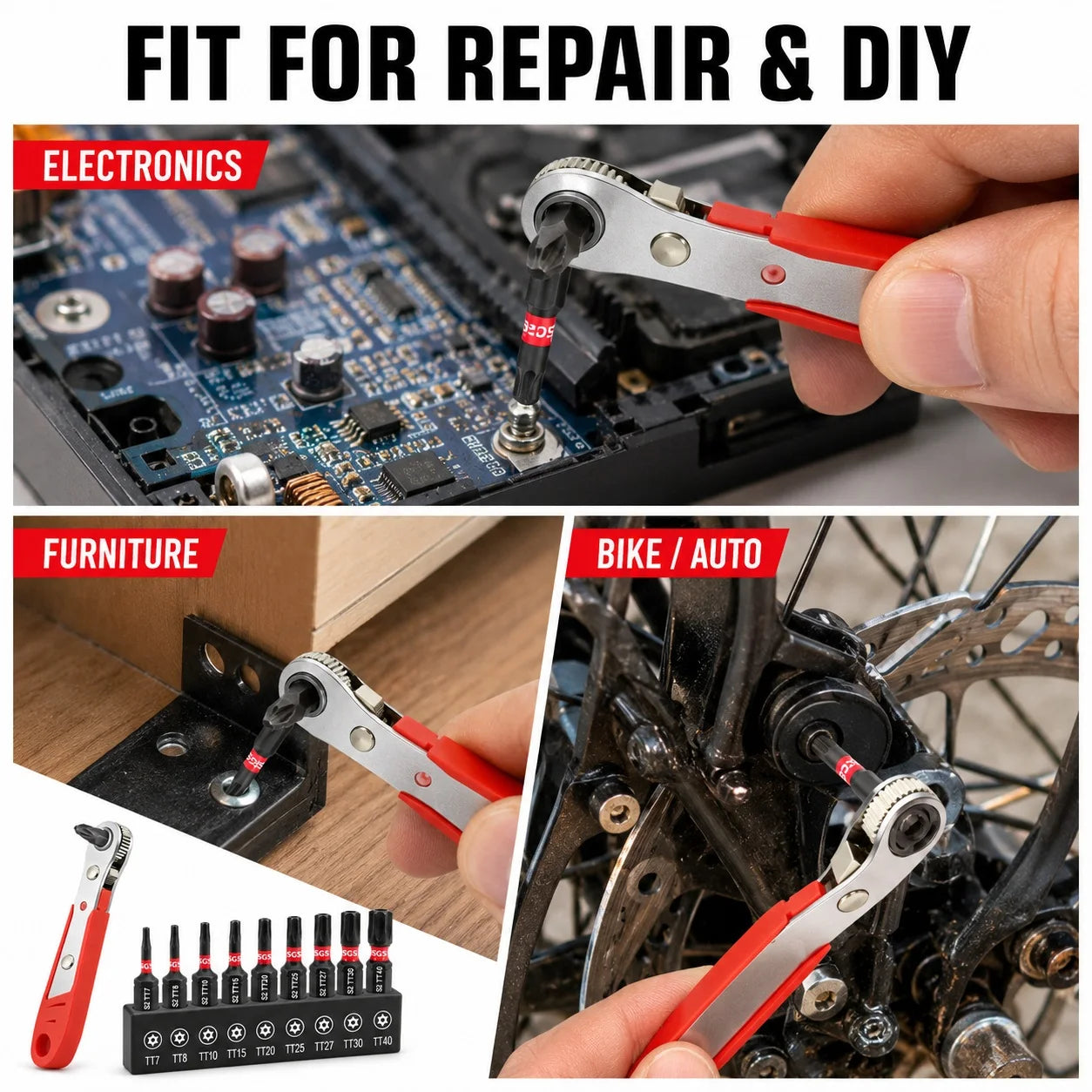 11Pcs Security Torx Bit Set TT7-TT40 25mm S2 Steel Tamper Proof Star Bits with Mini Ratchet Wrench 1/4 Inch Hex Shank for Electronics Auto Bike Repair