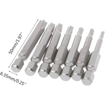 7 Pcs 5 Point Star Screwdriver Bits 50mm S2 Magnetic Star Screw Driver 1/4" Hex Shank T10 T15 T20 T25 T27 T30 T40