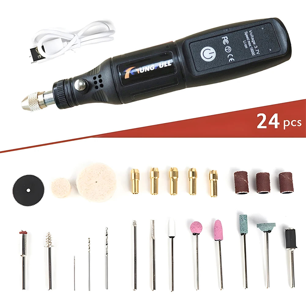 TUNGFULL Cordless Mini Rotary Tool Kit USB Rechargeable Grinder Pen Set For DIY Polishing Drilling Carving Craft Work